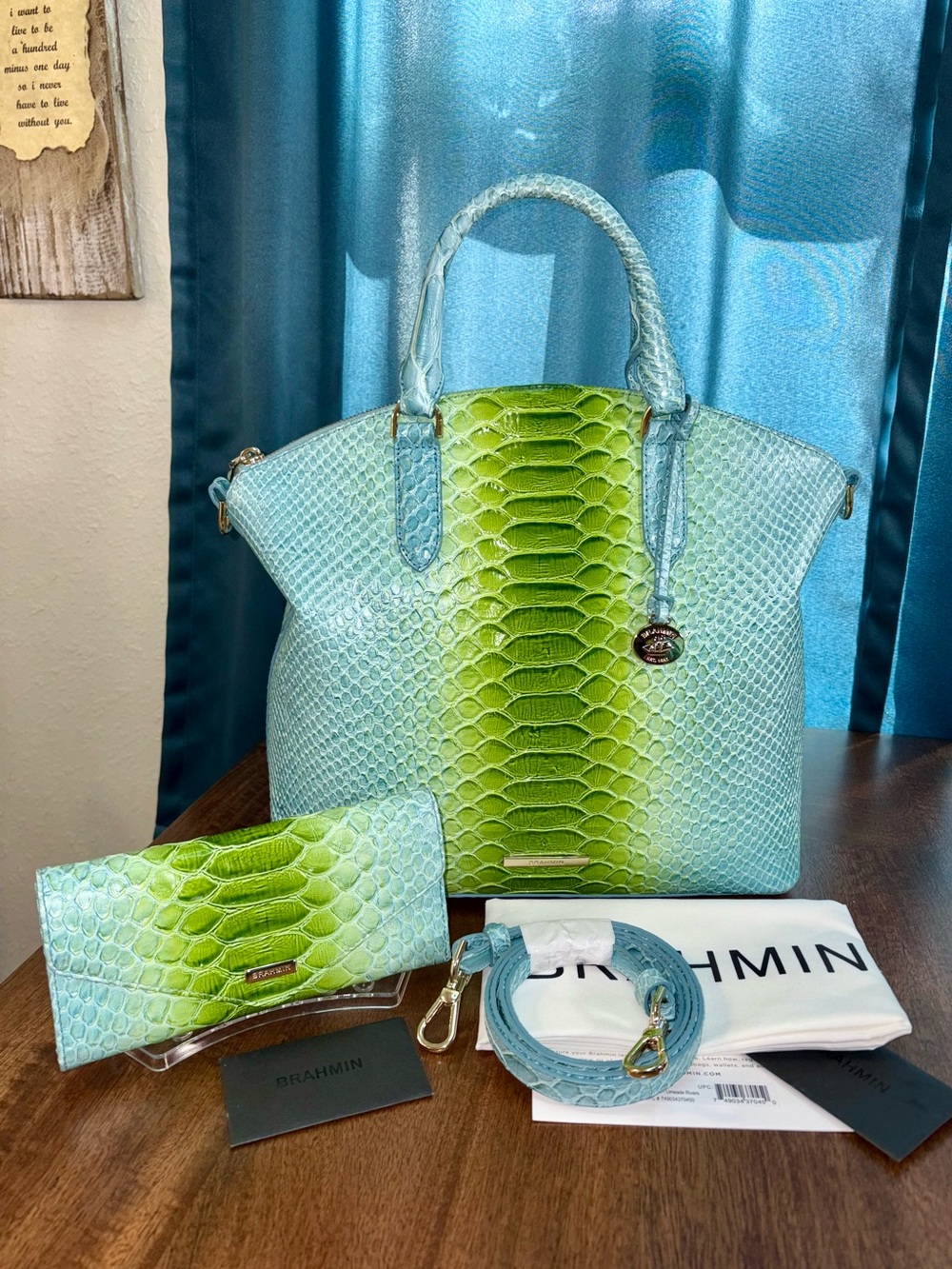 Brahmin EUC Lrg Duxbury & Veronica - Limeade Rivers - Snake emboss